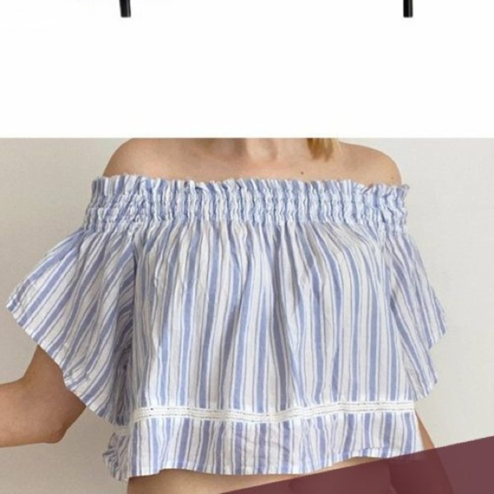 Blue & White Stripped Off the Shoulder Top - Picture 6 of 11